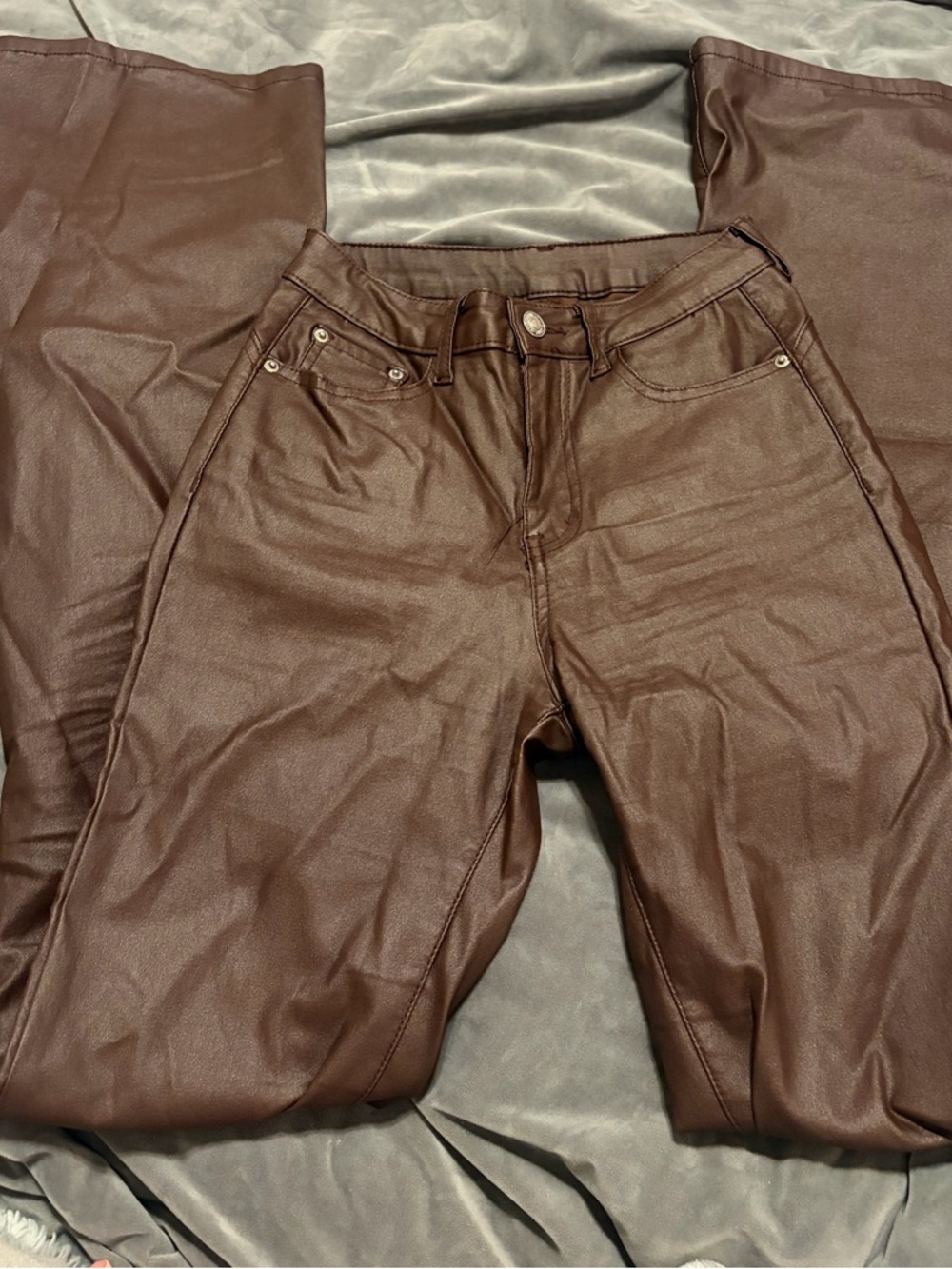 Princess Polly Brown Faux Leather Bootcut Pants